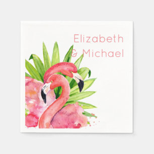Watercolor Tropical Flamingos Personalized Party Napkins