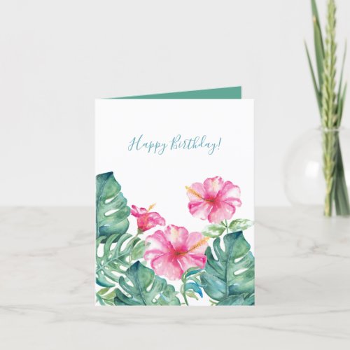 Watercolor Tropical Floral and Green Birthday Card