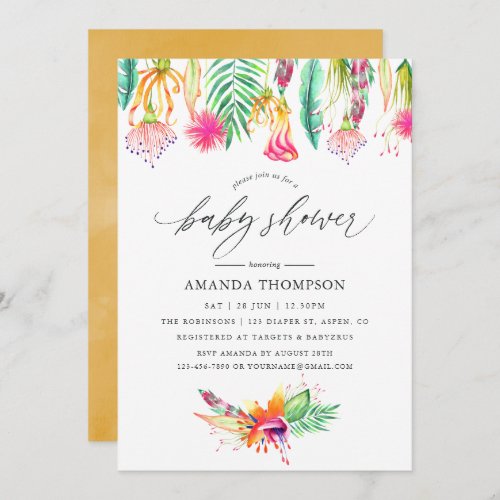 Watercolor Tropical Floral Baby Shower Invitation