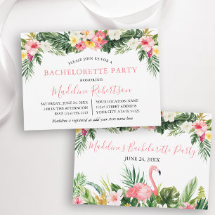 Watercolor Tropical Floral Bachelorette Flamingo Invitation