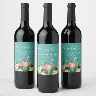 Watercolor Tropical Floral Bachelorette Party Wine Label