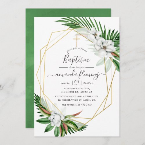 Watercolor Tropical Floral Baptism Invitation