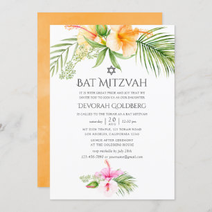 Watercolor Tropical Floral Bat Mitzvah Invitation