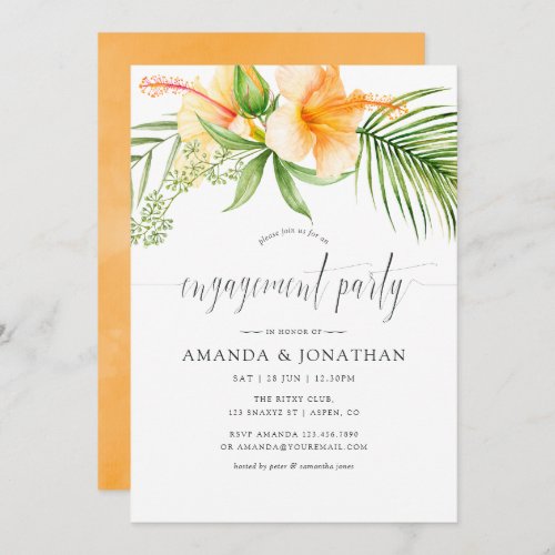 Watercolor Tropical Floral Beach Engagement Party Invitation