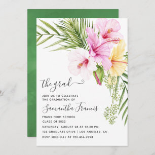 Watercolor Tropical Floral Beach Graduation Party  Invitation