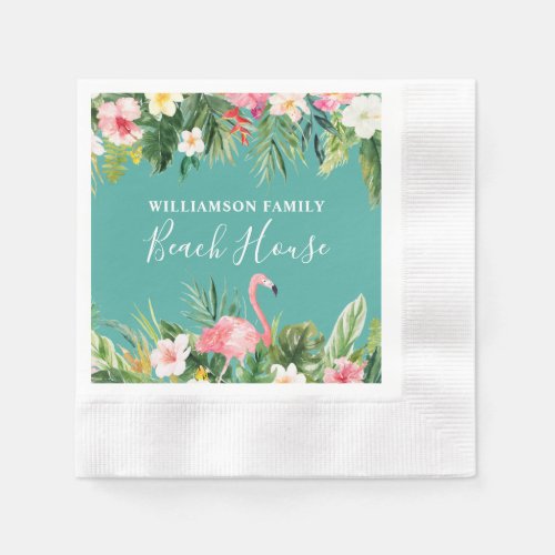 Watercolor Tropical Floral Beach House Cocktail Napkins