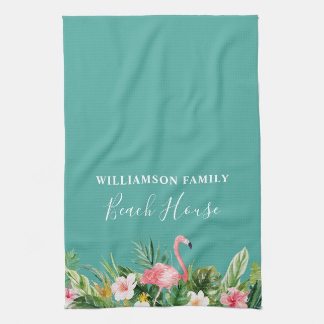 Watercolor Tropical Floral Beach House Kitchen Towel (Vertical)