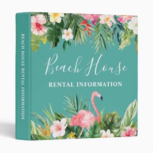 Watercolor Tropical Floral Beach House Rental Info 3 Ring Binder