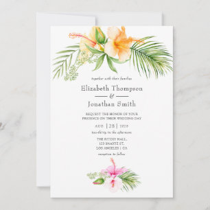 Watercolor Tropical Floral Beach Wedding Invitation