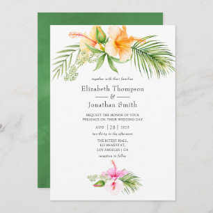 Watercolor Tropical Floral Beach Wedding Invitation
