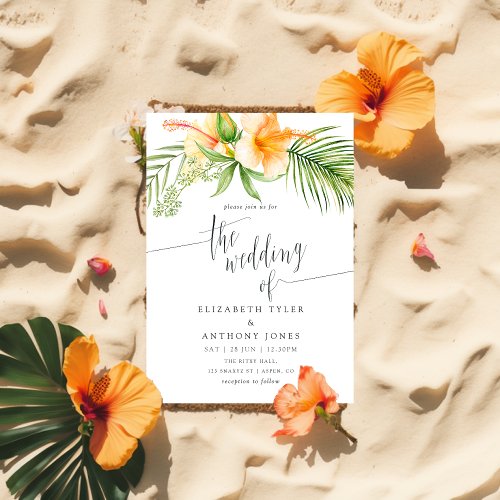 Watercolor Tropical Floral Beach Wedding Invitation