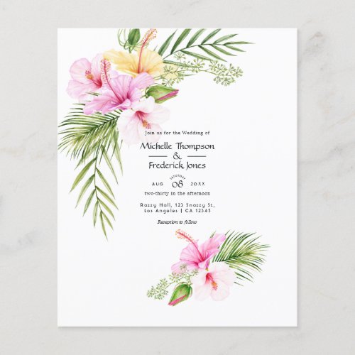 Watercolor Tropical Floral Beach Wedding Invite Flyer