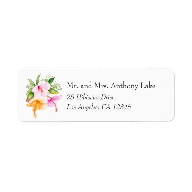 Watercolor Tropical Floral Beach Wedding Label (Front)