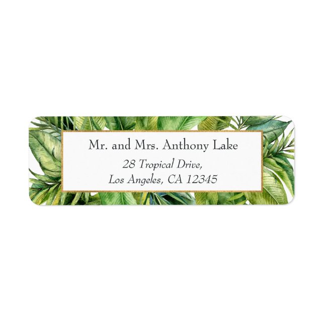 Watercolor Tropical Floral Beach Wedding Label (Front)