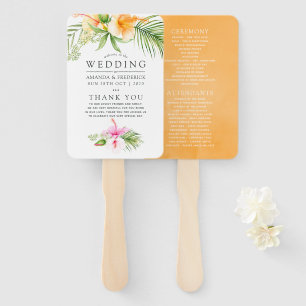 Watercolor Tropical Floral Beach Wedding Program Hand Fan