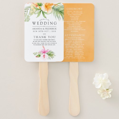 Watercolor Tropical Floral Beach Wedding Program Hand Fan