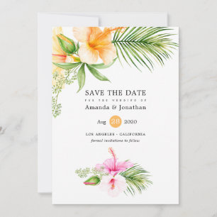 Watercolor Tropical Floral Beach Wedding Save The Date