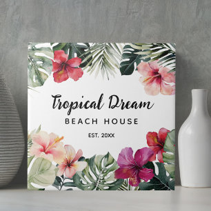 Watercolor Tropical Floral Botanical Beach House Ceramic Tile