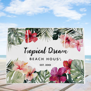 Watercolor Tropical Floral Botanical Beach House Large Gift Bag