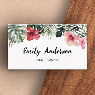 Watercolor Tropical Floral Botanical QR Code Business Card