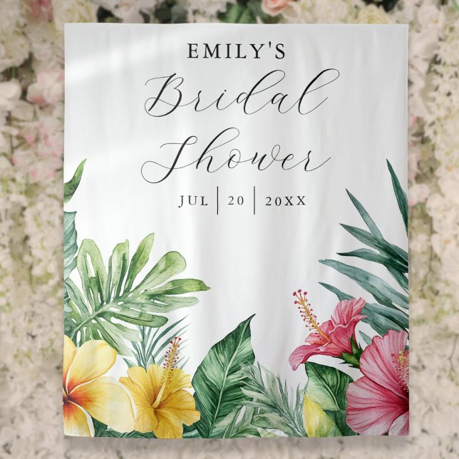 Watercolor Tropical Floral Bridal Shower Backdrop (Watercolor Tropical Floral Bridal Shower Backdrop)