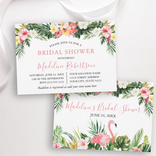 Watercolor Tropical Floral Bridal Shower Flamingo Invitation