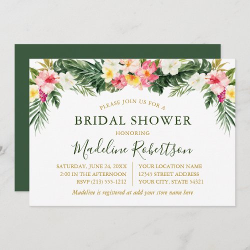 Watercolor Tropical Floral Bridal Shower Green Invitation