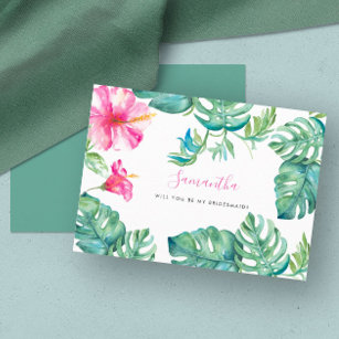 Watercolor Tropical Floral Bridesmaid Cards