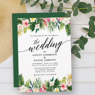 Watercolor Tropical Floral Calligraphy Wedding G Invitation