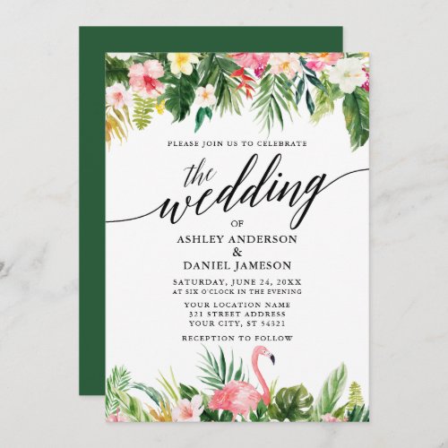 Watercolor Tropical Floral Calligraphy Wedding GR Invitation