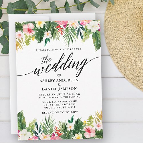 Watercolor Tropical Floral Calligraphy Wedding Invitation