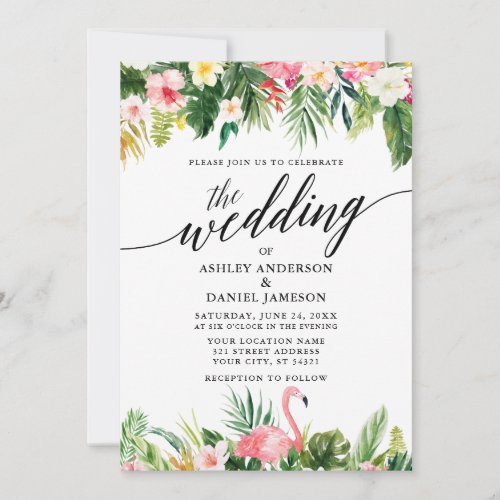 Watercolor Tropical Floral Calligraphy Wedding Invitation