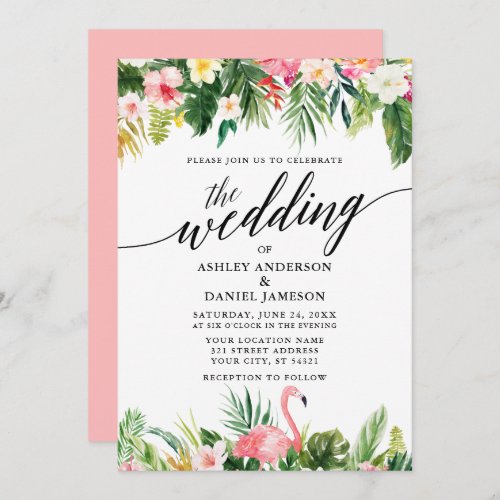 Watercolor Tropical Floral Calligraphy Wedding PK Invitation