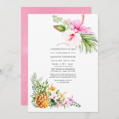 Watercolor Tropical Floral Celebration of Life Invitation