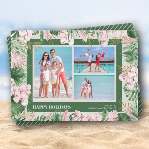 Watercolor Tropical Floral Christmas Photo Holiday Card