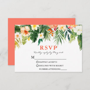 Watercolor Tropical Floral Coral RSVP Card