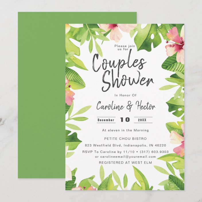 Watercolor Tropical Floral Couples Shower Invitation