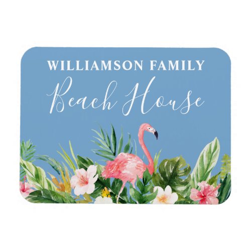 Watercolor Tropical Floral Family Beach House Blue Magnet