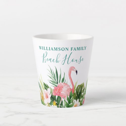 Watercolor Tropical Floral Family Beach House Teal Latte Mug