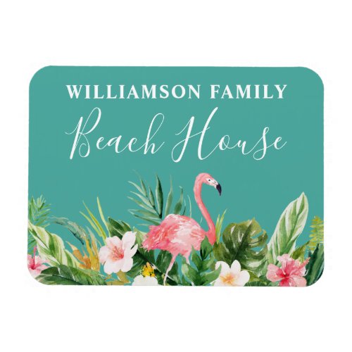Watercolor Tropical Floral Family Name Beach House Magnet