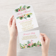 Watercolor Tropical Floral Flamingo Baby Shower