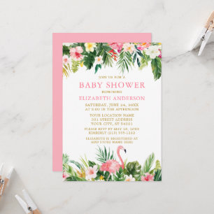 Watercolor Tropical Floral Flamingo Baby Shower Invitation