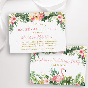 Watercolor Tropical Floral Flamingo Bachelorette Invitation