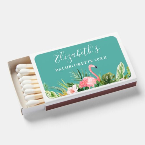 Watercolor Tropical Floral Flamingo Bachelorette Matchboxes