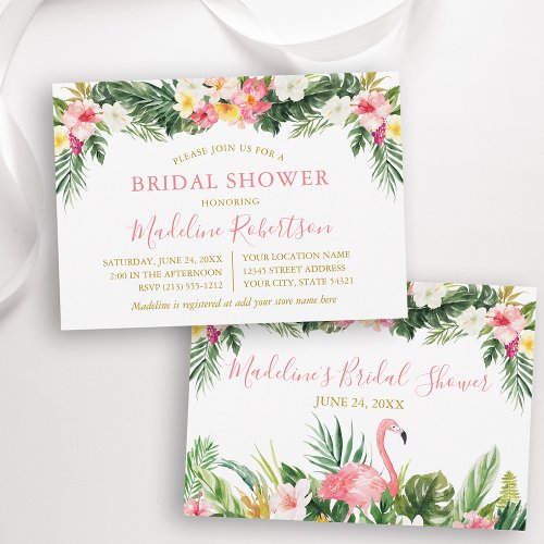 Watercolor Tropical Floral Flamingo Bridal Shower Invitation