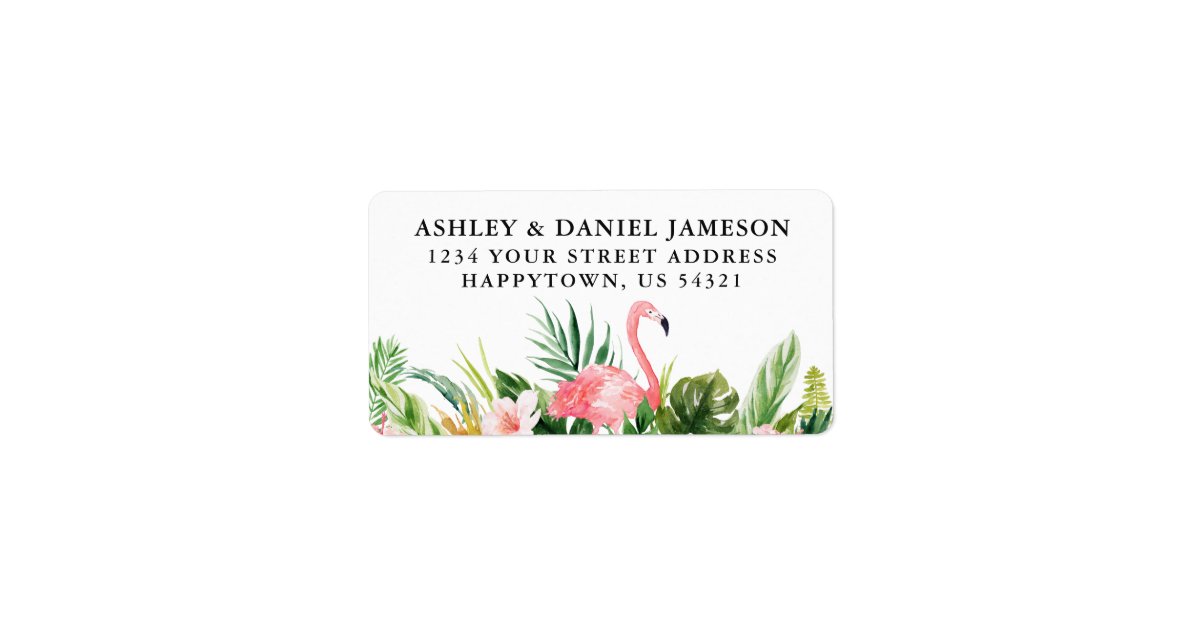 Watercolor Tropical Floral Flamingo Return Address Label | Zazzle