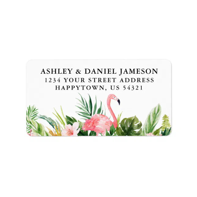 Watercolor Tropical Floral Flamingo Return Address Label | Zazzle