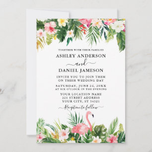 Watercolor Tropical Floral Flamingo Wedding Invitation