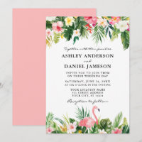 Watercolor Tropical Floral Flamingo Wedding Pink