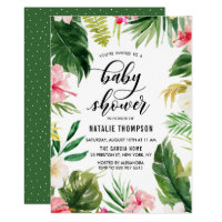Watercolor Tropical Floral Frame Baby Shower Card